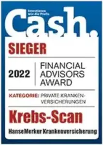 Auszeichnung des Cash Magazins für Krebsscan als Gewinner in der Kategorie private Krankenversicherungen